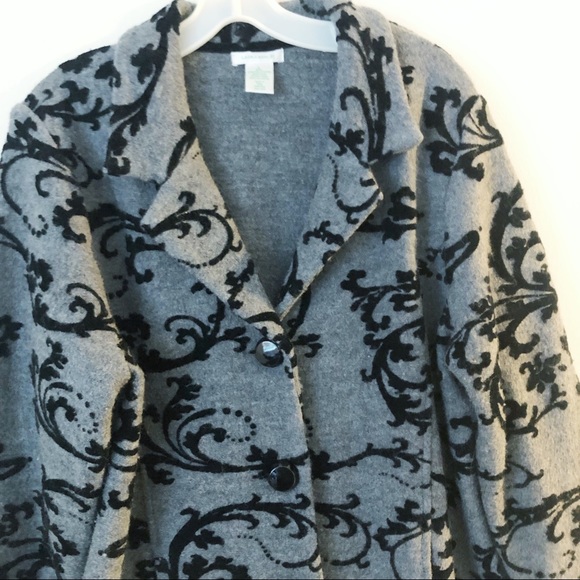 LAURA ASHLEY WOOL GRAY FLOCKED SWEATER JACKET COAT - Picture 2 of 7